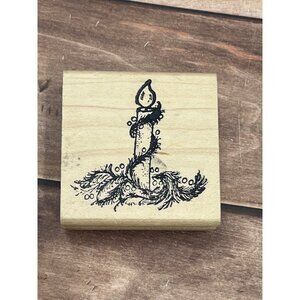 W.C.G. P1954 CHRISTMAS CANDLE NOEL WOOD MOUNTED RUBBER STAMP